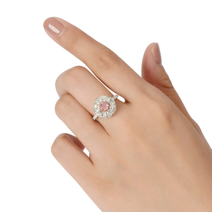 18K White & Rose Gold Statement Ring With 0.62 TCW Pink Cushion Shape Natural Diamond, GIA Certified