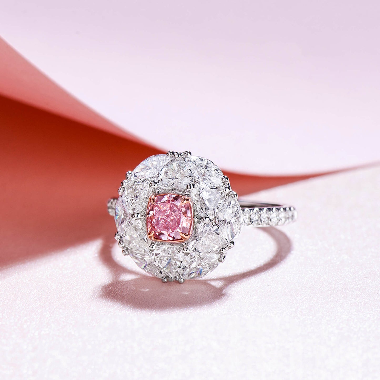 18K White & Rose Gold Statement Ring With 0.62 TCW Pink Cushion Shape Natural Diamond, GIA Certified