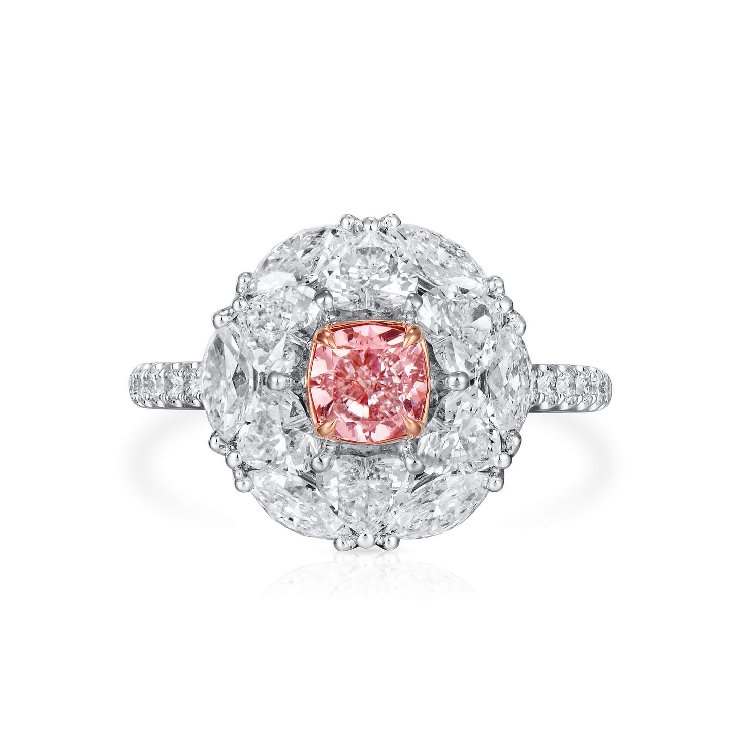18K White & Rose Gold Statement Ring With 0.62 TCW Pink Cushion Shape Natural Diamond, GIA Certified