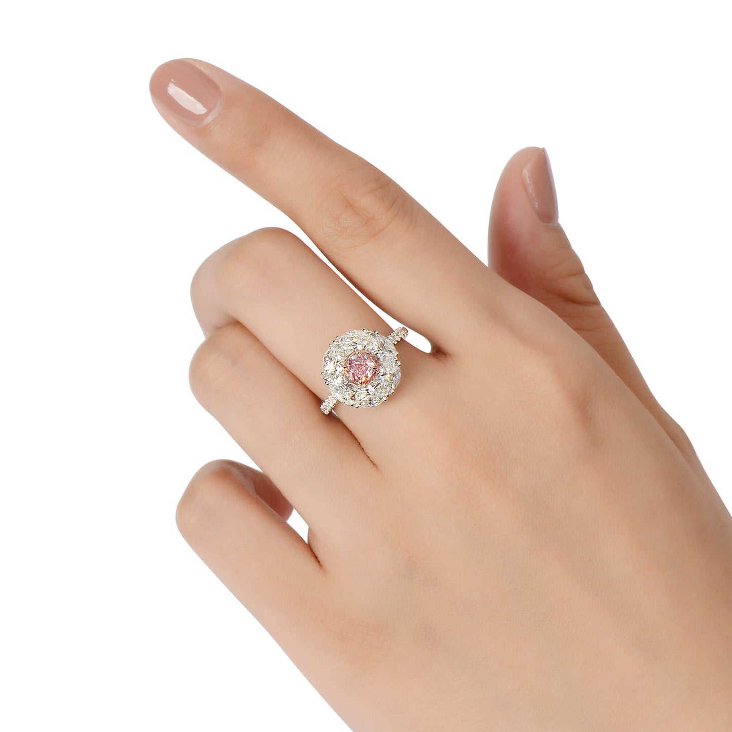 18K White & Rose Gold Statement Ring With 0.62 TCW Pink Cushion Shape Natural Diamond, GIA Certified