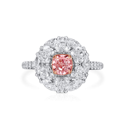 18K White & Rose Gold Statement Ring With 0.62 TCW Pink Cushion Shape Natural Diamond, GIA Certified