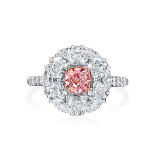 18K White & Rose Gold Statement Ring With 0.62 TCW Pink Cushion Shape Natural Diamond, GIA Certified