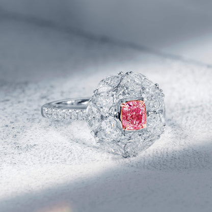 18K White & Rose Gold Statement Ring With 0.51 TCW Pink Cushion Shape Natural Diamond, GIA Certified