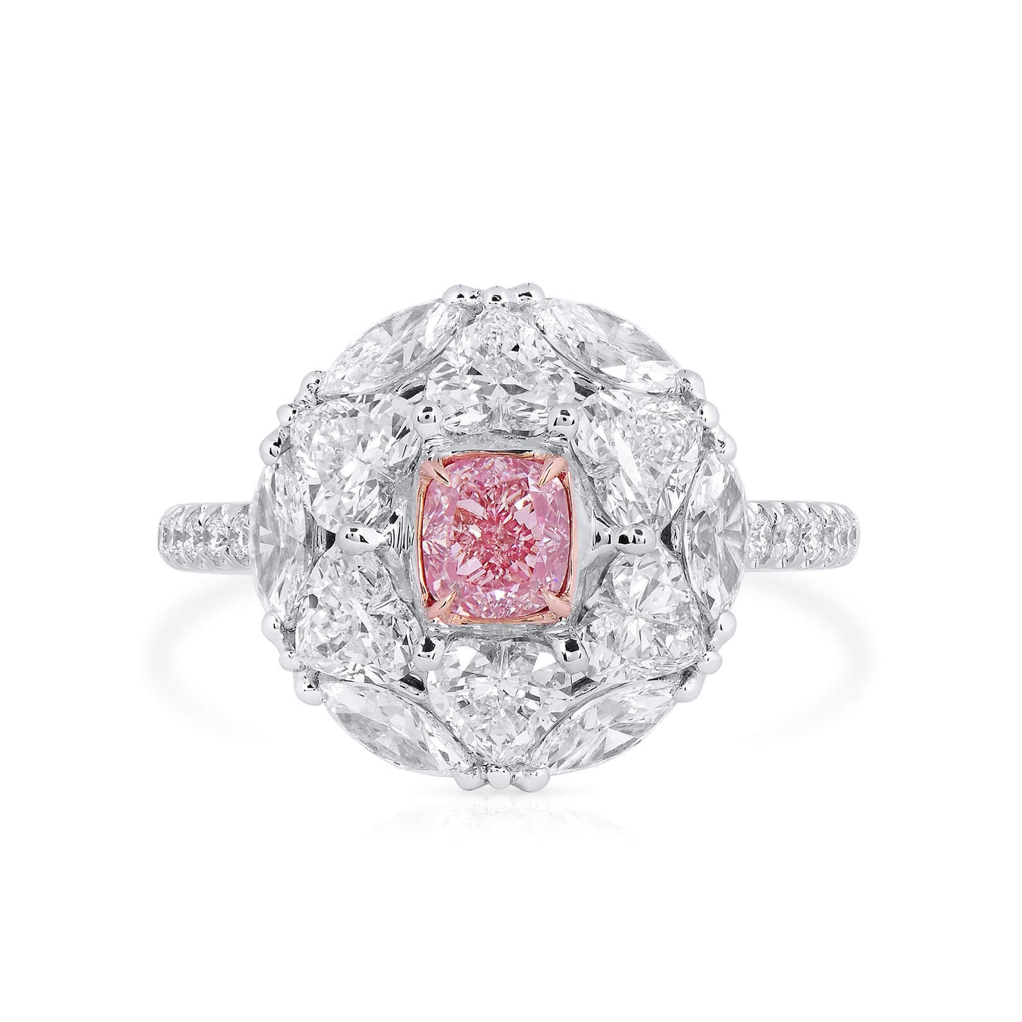 18K White & Rose Gold Statement Ring With 0.51 TCW Pink Cushion Shape Natural Diamond, GIA Certified