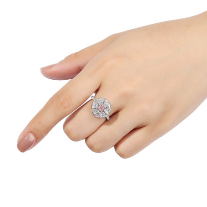 18K White & Rose Gold Statement Ring With 0.51 TCW Pink Cushion Shape Natural Diamond, GIA Certified