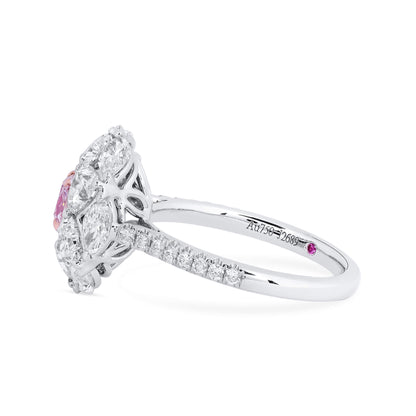 18K White & Rose Gold Statement Ring With 0.51 TCW Pink Cushion Shape Natural Diamond, GIA Certified