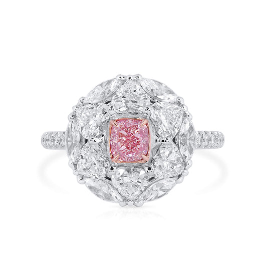 18K White & Rose Gold Statement Ring With 0.51 TCW Pink Cushion Shape Natural Diamond, GIA Certified