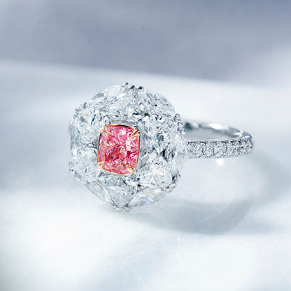 18K White & Rose Gold Statement Ring With 0.57 TCW Pink Cushion Shape Natural Diamond, GIA Certified