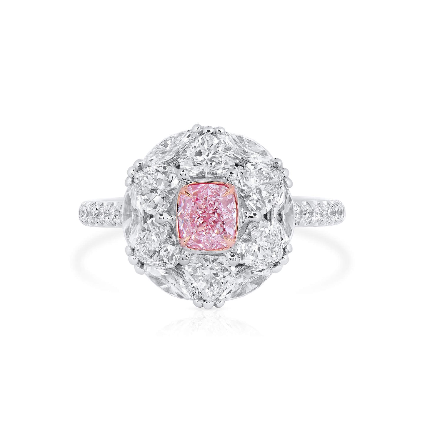 18K White & Rose Gold Statement Ring With 0.57 TCW Pink Cushion Shape Natural Diamond, GIA Certified