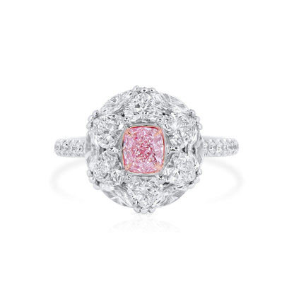 18K White & Rose Gold Statement Ring With 0.57 TCW Pink Cushion Shape Natural Diamond, GIA Certified