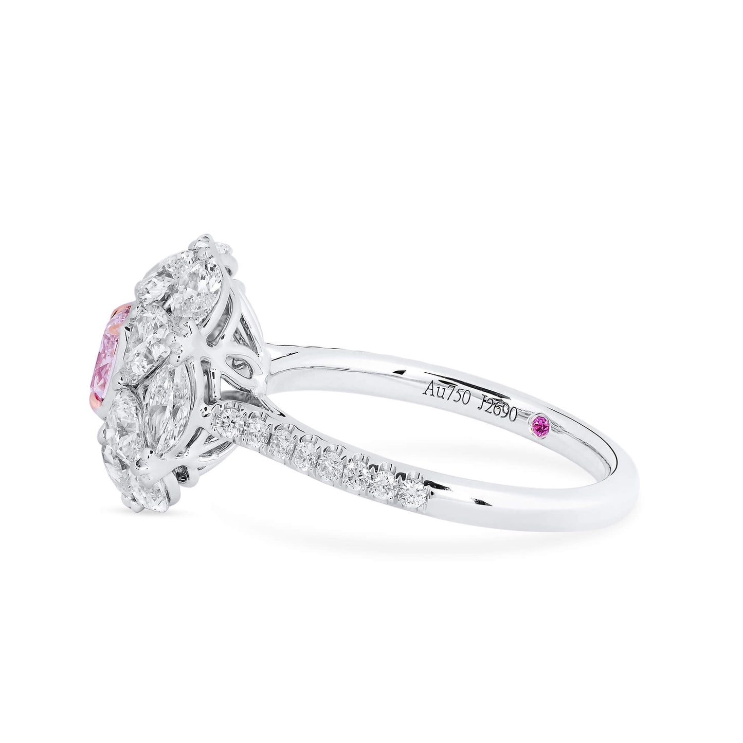 18K White & Rose Gold Statement Ring With 0.57 TCW Pink Cushion Shape Natural Diamond, GIA Certified