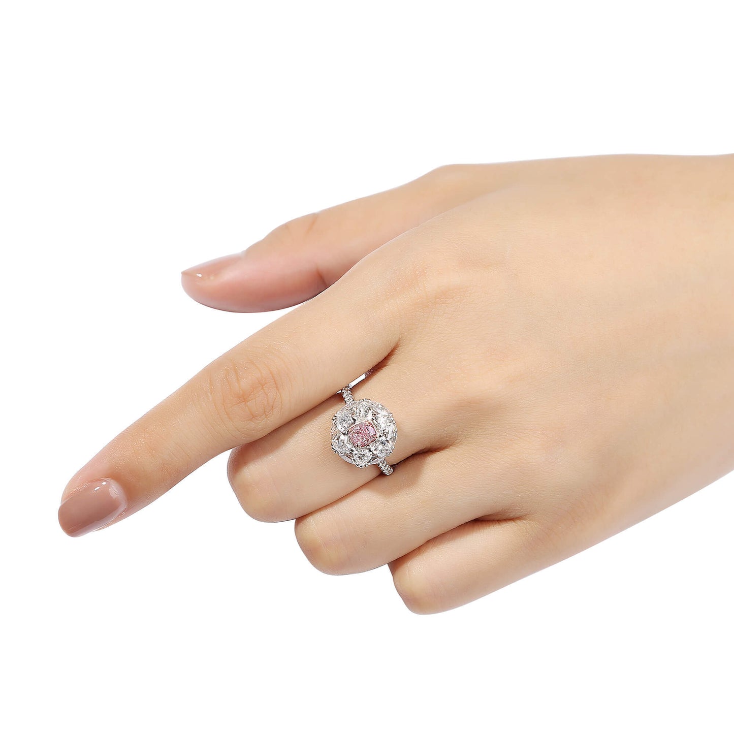 18K White & Rose Gold Statement Ring With 0.57 TCW Pink Cushion Shape Natural Diamond, GIA Certified