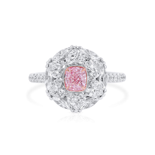 18K White & Rose Gold Statement Ring With 0.57 TCW Pink Cushion Shape Natural Diamond, GIA Certified