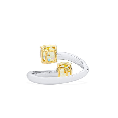 18K White & Yellow Gold Statement Ring With 2.02 TCW Yellow Cushion Shape Natural Diamond, GIA Certified