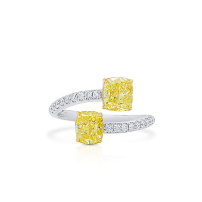 18K White & Yellow Gold Statement Ring With 2.02 TCW Yellow Cushion Shape Natural Diamond, GIA Certified