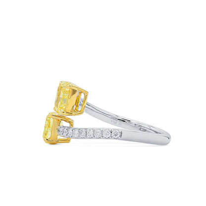 18K White & Yellow Gold Statement Ring With 2.02 TCW Yellow Cushion Shape Natural Diamond, GIA Certified