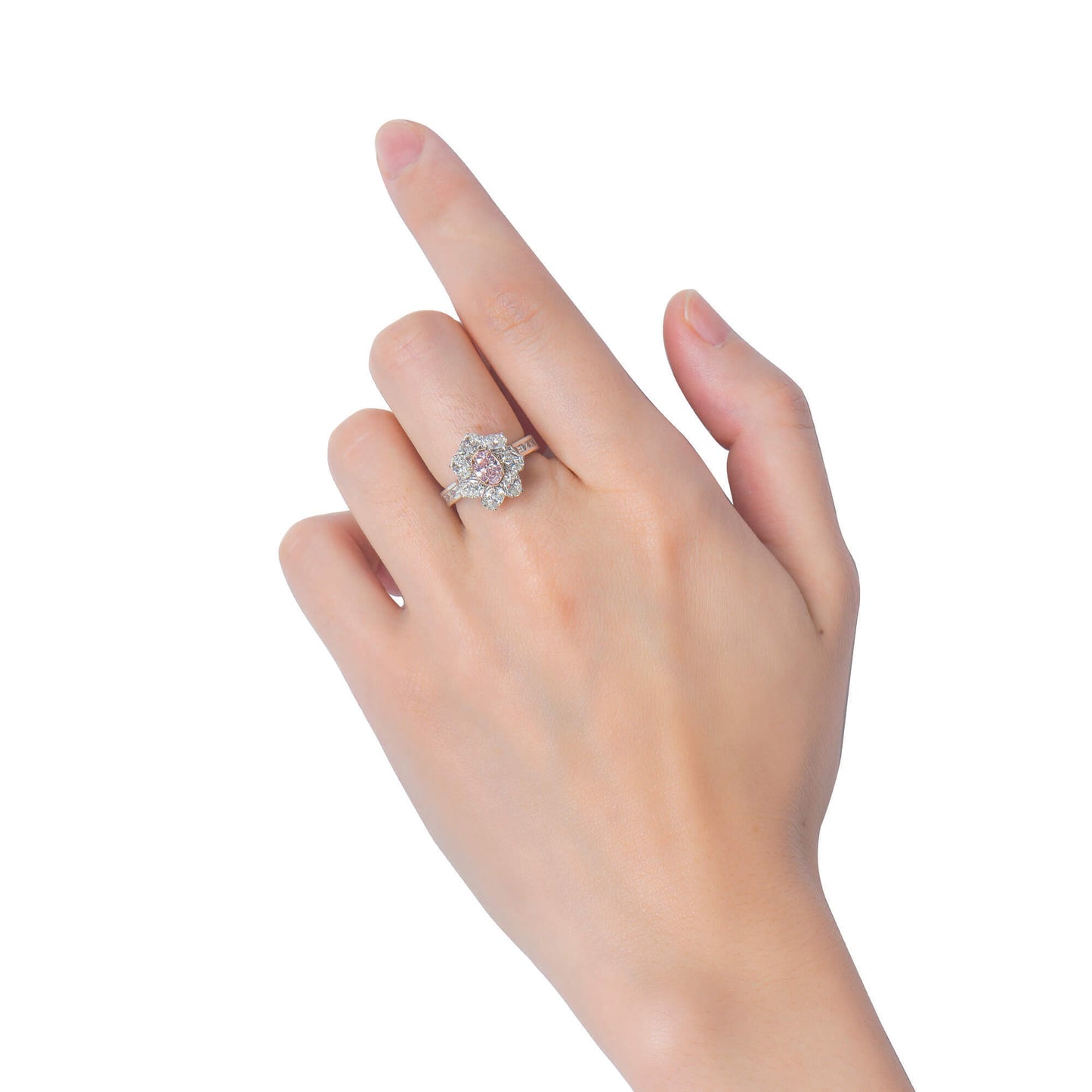 18K White & Rose Gold Statement Ring With 0.50 TCW Pink Oval Shape Natural Diamond, GIA Certified
