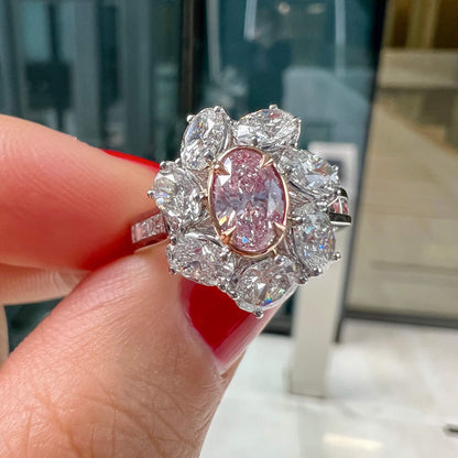18K White & Rose Gold Statement Ring With 0.50 TCW Pink Oval Shape Natural Diamond, GIA Certified