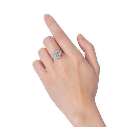 18K White & Rose Gold Statement Ring With 0.50 TCW Pink Oval Shape Natural Diamond, GIA Certified