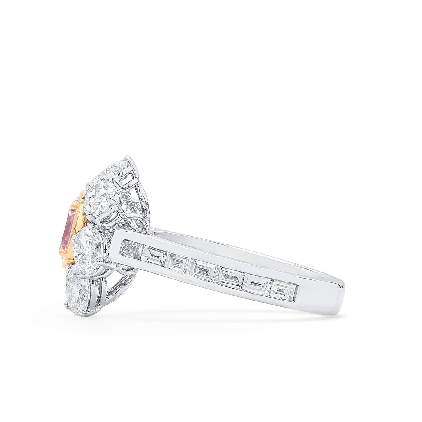 18K White & Rose Gold Statement Ring With 0.50 TCW Pink Oval Shape Natural Diamond, GIA Certified