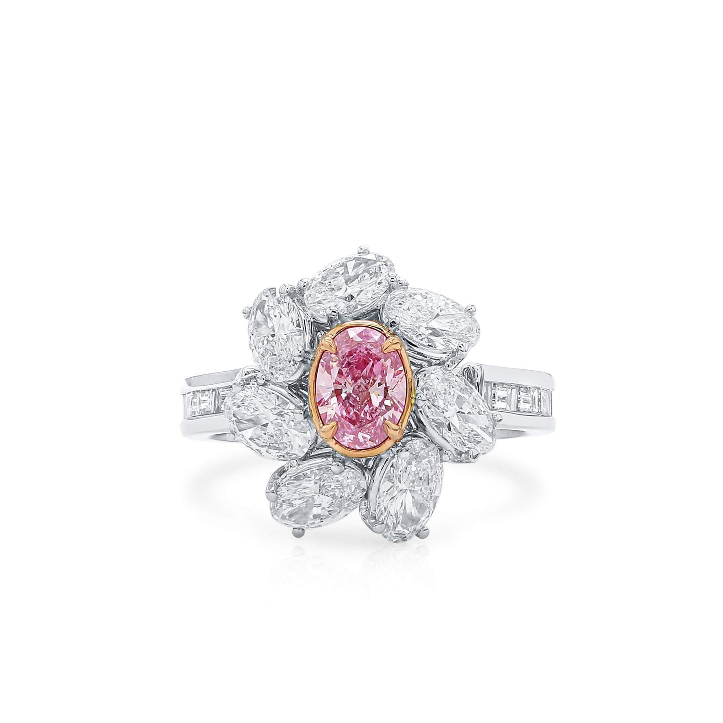 18K White & Rose Gold Statement Ring With 0.50 TCW Pink Oval Shape Natural Diamond, GIA Certified