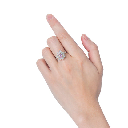 18K White & Rose Gold Statement Ring With 0.50 TCW Pink Oval Shape Natural Diamond, GIA Certified