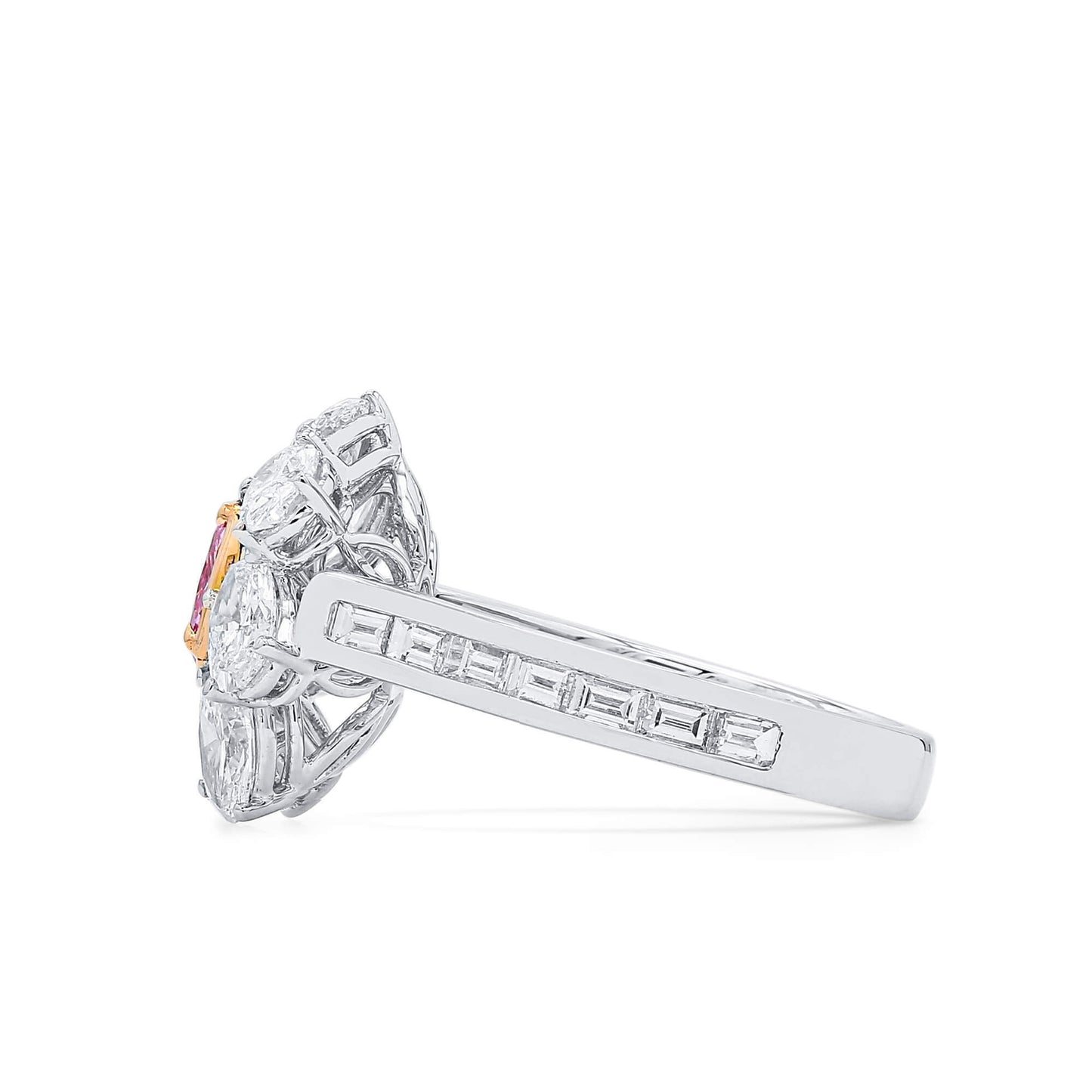 18K White & Rose Gold Statement Ring With 0.50 TCW Pink Oval Shape Natural Diamond, GIA Certified