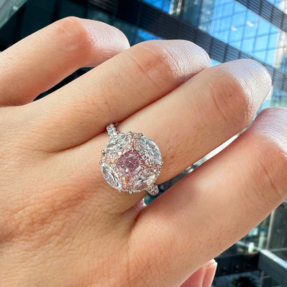 18K White & Rose Gold Statement Ring With 0.70 TCW Pink Cushion Shape Natural Diamond, GIA Certified