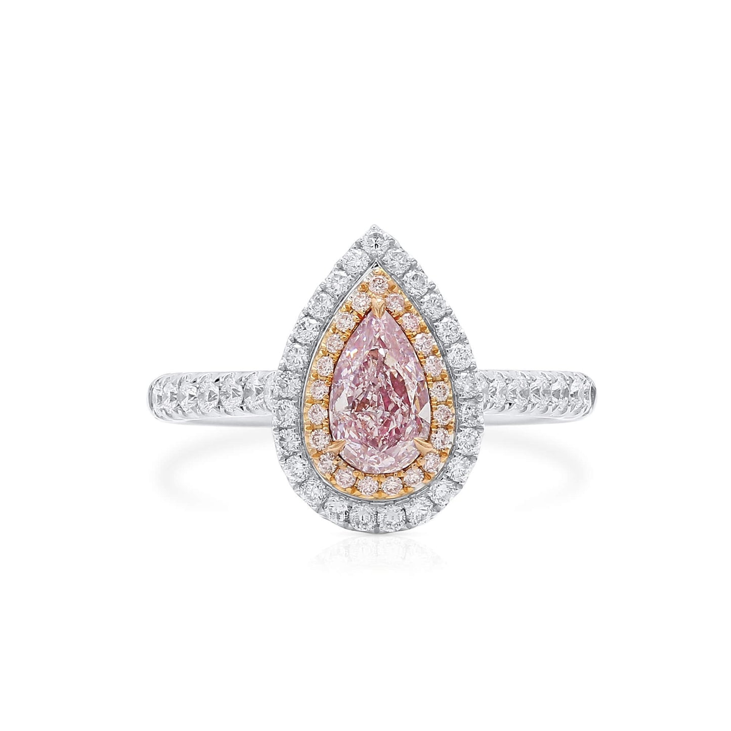 18K White & Rose Gold Statement Ring With 0.68 TCW Pink Pear Shape Natural Diamond, GIA Certified