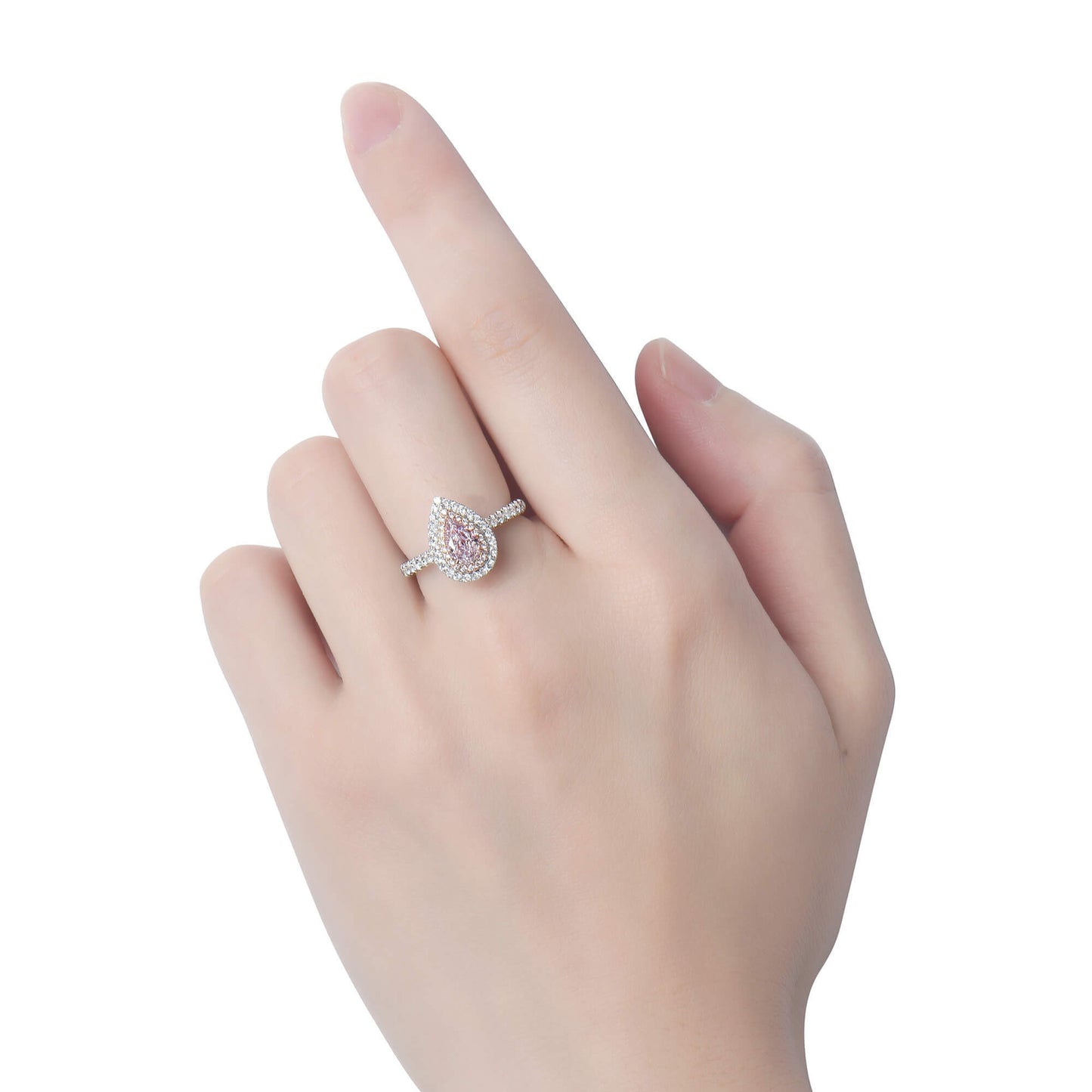 18K White & Rose Gold Statement Ring With 0.68 TCW Pink Pear Shape Natural Diamond, GIA Certified