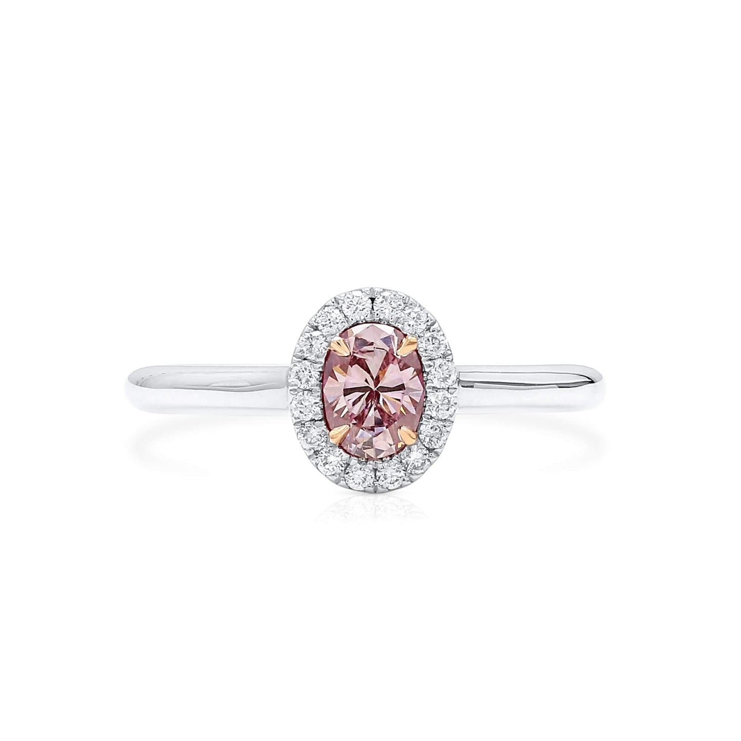 18K White & Rose Gold Statement Ring With 0.38 TCW Pink Oval Shape Natural Diamond, GIA Certified