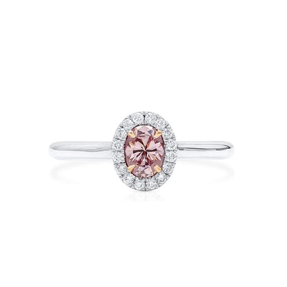 18K White & Rose Gold Statement Ring With 0.38 TCW Pink Oval Shape Natural Diamond, GIA Certified