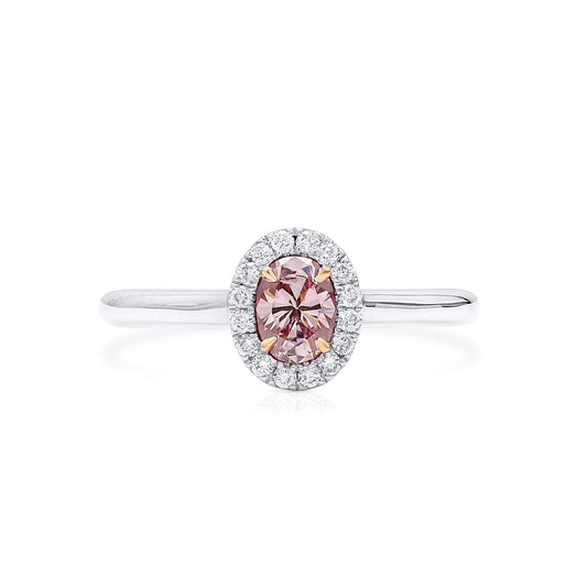 18K White & Rose Gold Statement Ring With 0.38 TCW Pink Oval Shape Natural Diamond, GIA Certified
