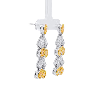 18K White Gold Statement Earrings With 2.74 TCW Yellow Pear Shape Natural Diamond, EG_LAB Certified