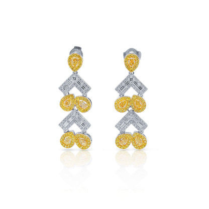 18K White Gold Statement Earrings With 2.74 TCW Yellow Pear Shape Natural Diamond, EG_LAB Certified