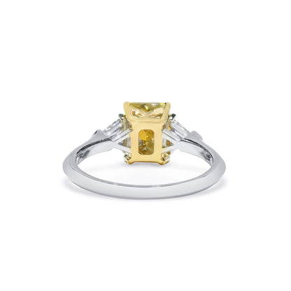 18K White Gold Statement Ring With 2.01 TCW Yellow Radiant Shape Natural Diamond, GIA Certified