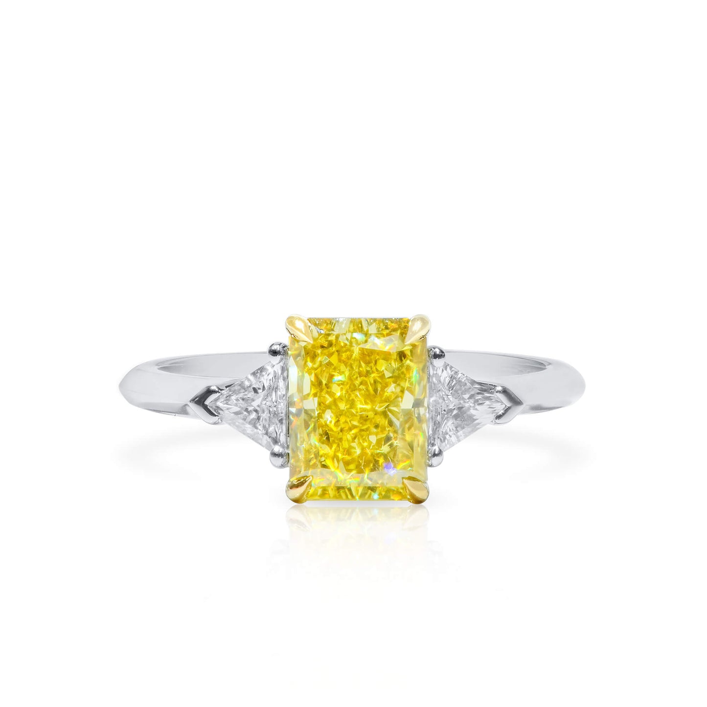 18K White Gold Statement Ring With 2.01 TCW Yellow Radiant Shape Natural Diamond, GIA Certified