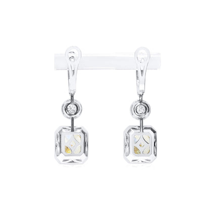 18K White Gold Statement Earrings With 5.14 TCW Yellow Radiant Shape Natural Diamond, GIA Certified