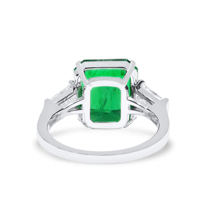 18K White Gold Statement Ring With 5.12 TCW Cushion Shape Natural Emerald, GRS Certified
