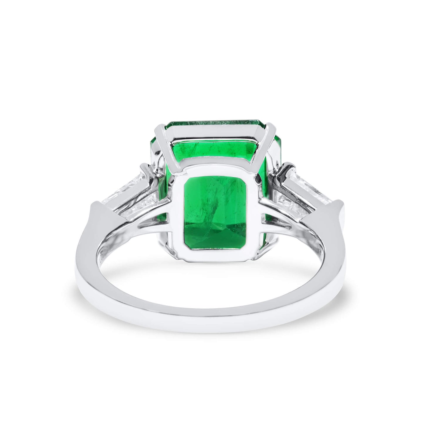 18K White Gold Statement Ring With 5.12 TCW Cushion Shape Natural Emerald, GRS Certified