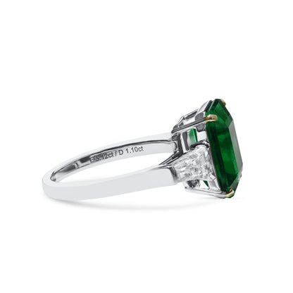 18K White Gold Statement Ring With 5.12 TCW Cushion Shape Natural Emerald, GRS Certified