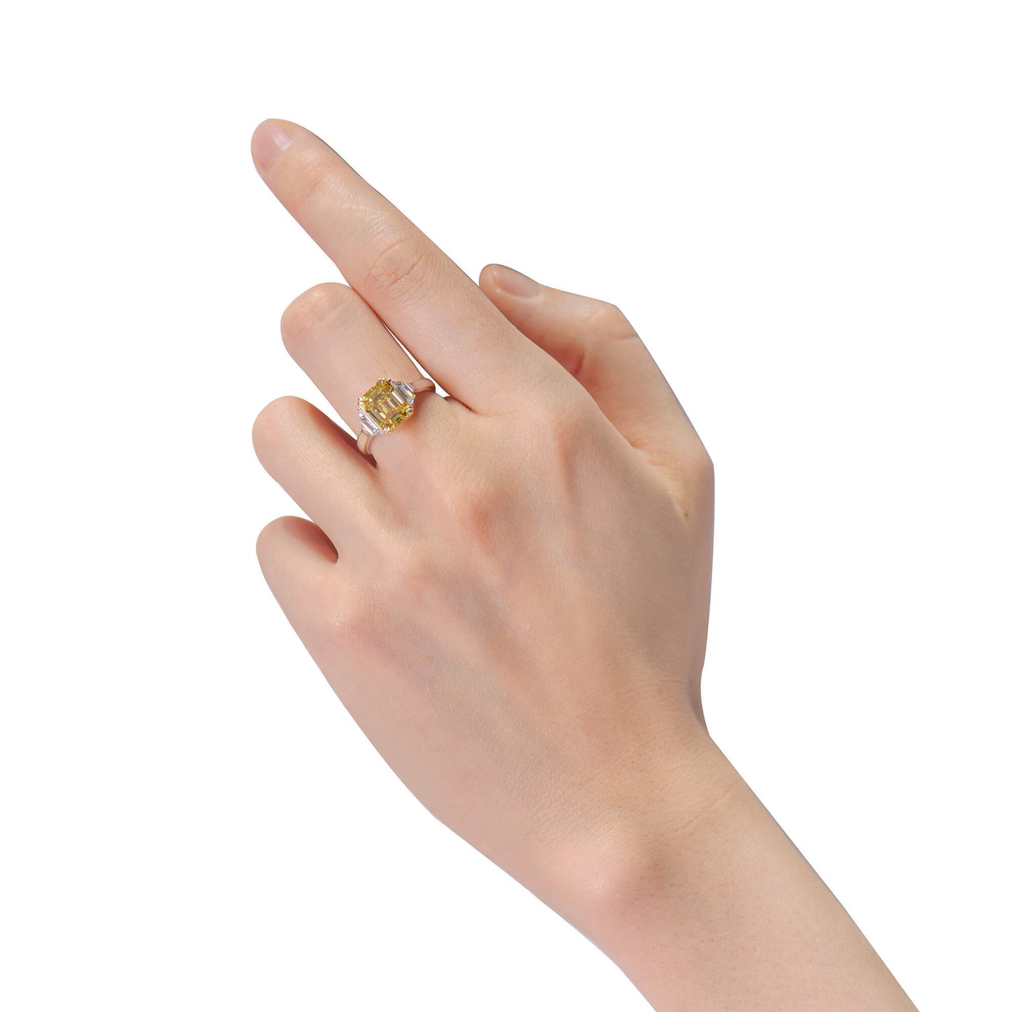 18K White & Yellow Gold Statement Ring With 3.08 TCW Yellow Radiant Shape Natural Diamond, GIA Certified