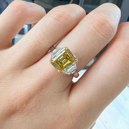 18K White & Yellow Gold Statement Ring With 3.08 TCW Yellow Radiant Shape Natural Diamond, GIA Certified