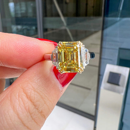 18K White & Yellow Gold Statement Ring With 3.08 TCW Yellow Radiant Shape Natural Diamond, GIA Certified