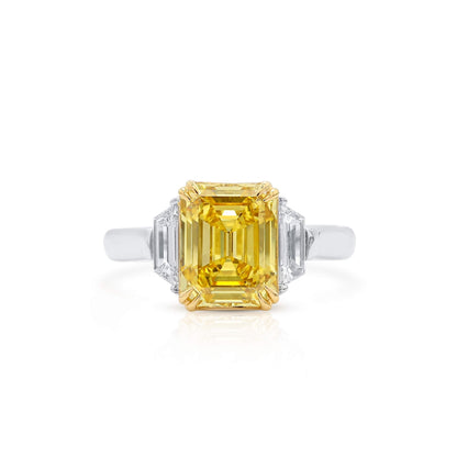 18K White & Yellow Gold Statement Ring With 3.08 TCW Yellow Radiant Shape Natural Diamond, GIA Certified