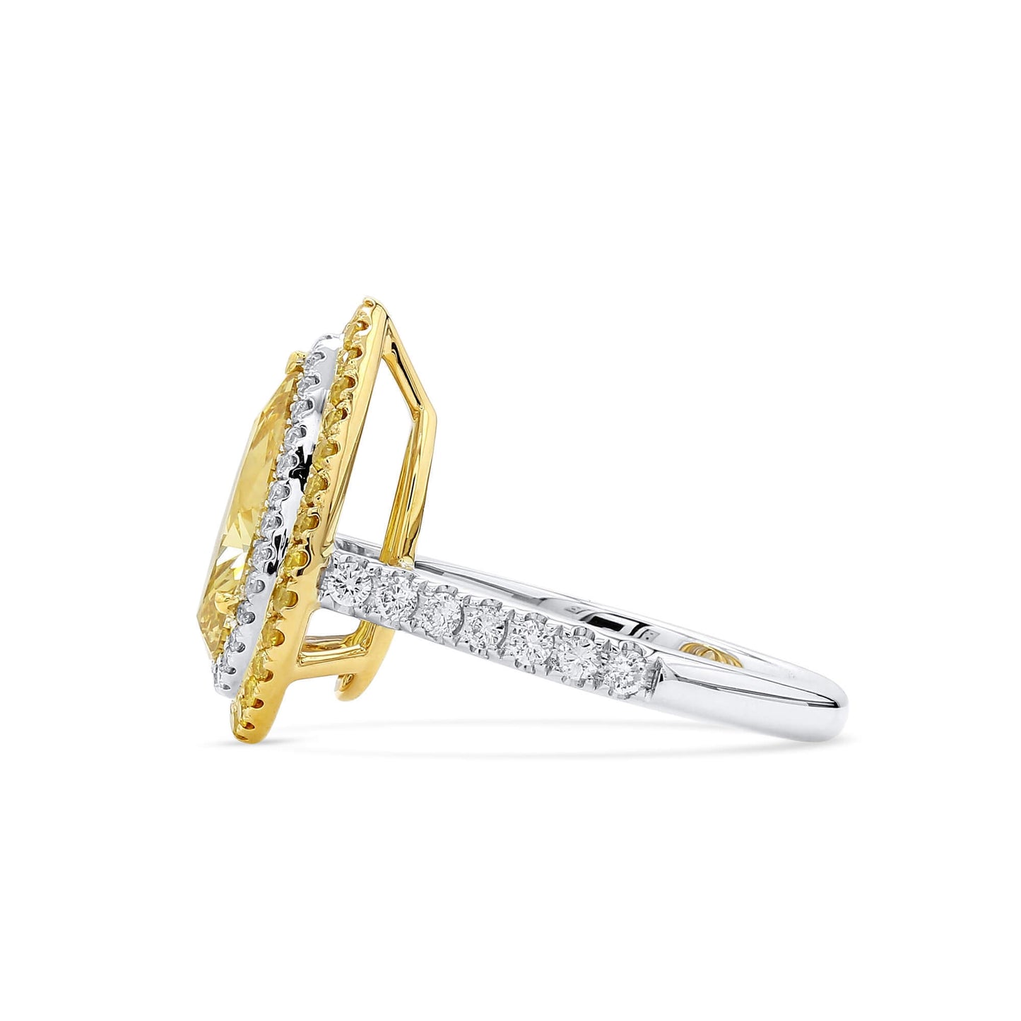 18K White & Yellow Gold Statement Ring With 2.55 TCW Yellow Pear Shape Natural Diamond, GIA Certified