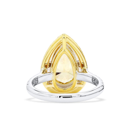 18K White & Yellow Gold Statement Ring With 2.55 TCW Yellow Pear Shape Natural Diamond, GIA Certified