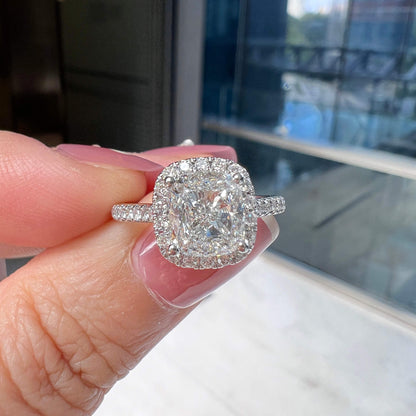 18K White Gold Statement Ring With 2.00 TCW Cushion Shape Natural Diamond, GIA Certified