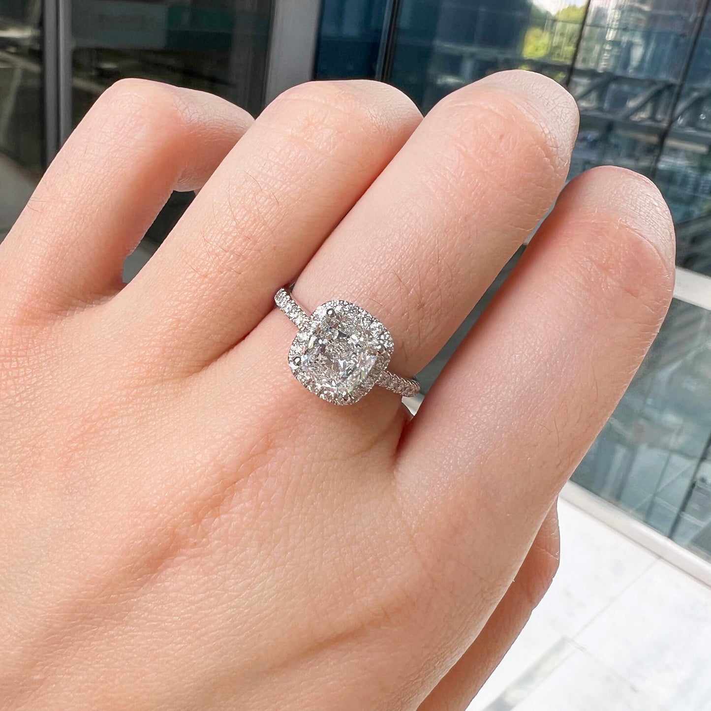 18K White Gold Statement Ring With 2.00 TCW Cushion Shape Natural Diamond, GIA Certified