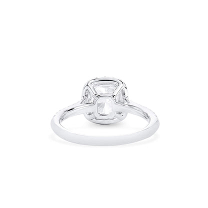 18K White Gold Statement Ring With 2.00 TCW Cushion Shape Natural Diamond, GIA Certified